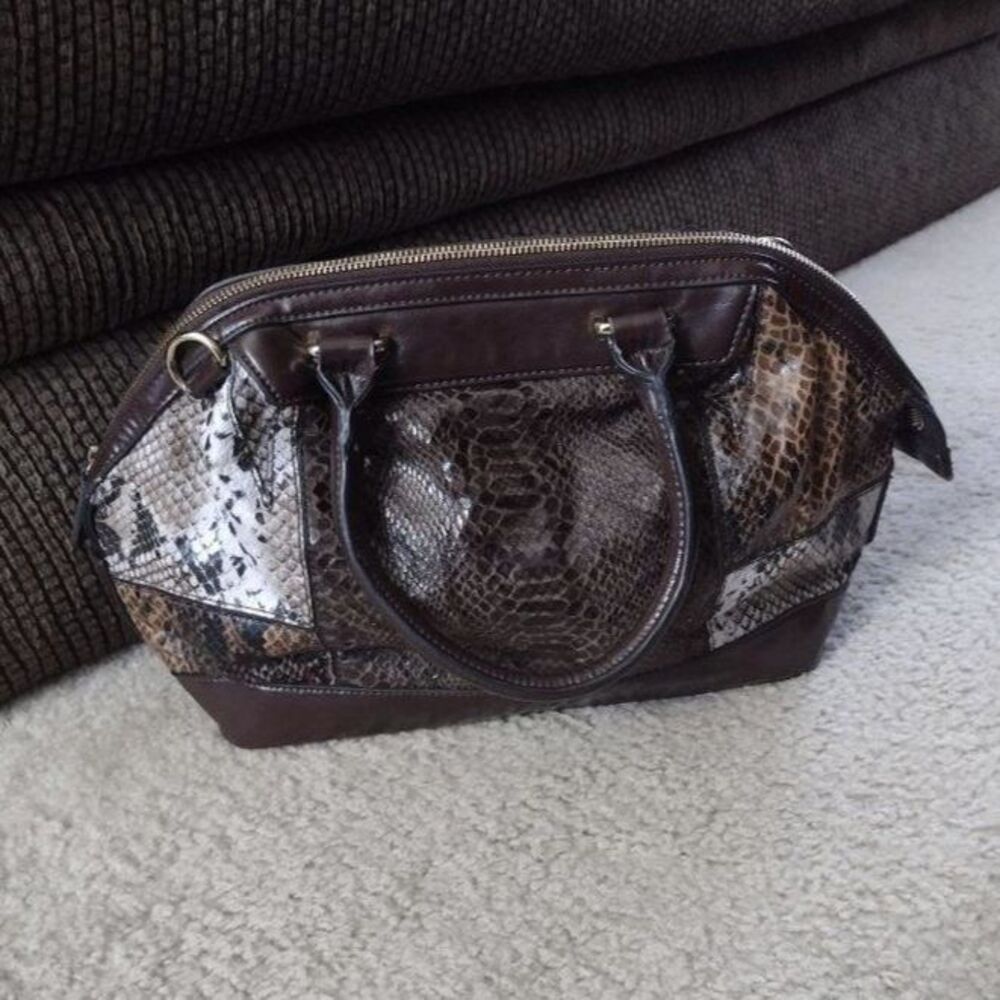 Cosmopolitan snakeskin pattern shoulder bag brown white